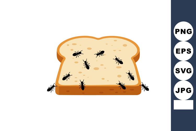 Ants Crawling on Slice of Bread Vector Illustration Showing