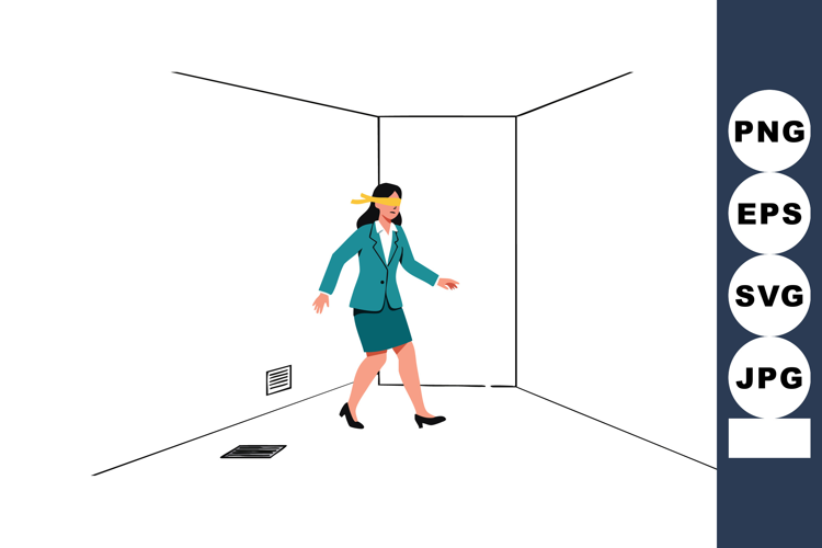 Blindfolded businesswoman walking in empty white room vector