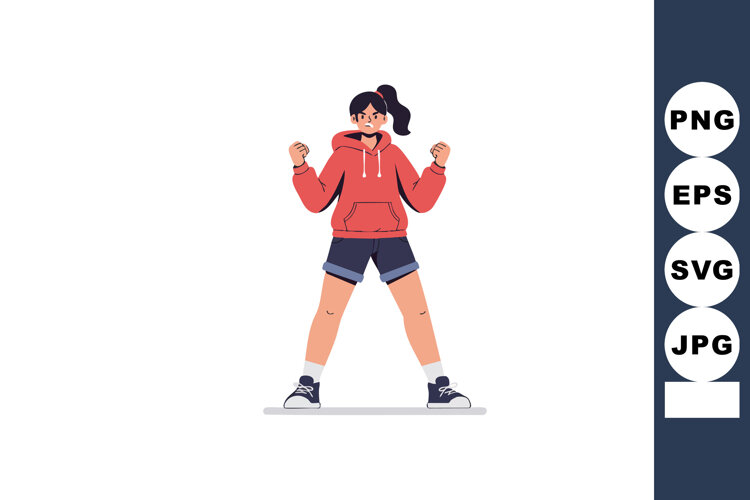 Young woman casual sportswear celebrating success in red hoo example image 1