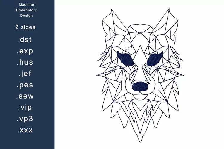 Redwork Geometric Wolf 1 Machine Embroidery Design in 2 size
