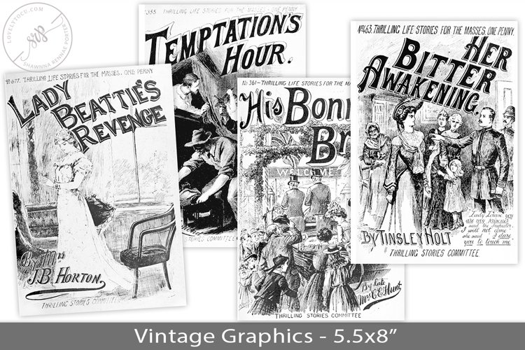 Victorian penny novel book covers, antique graphics