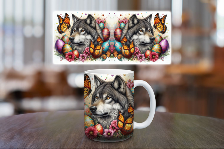 Mug Wrap Sublimation - easter egg wolf
