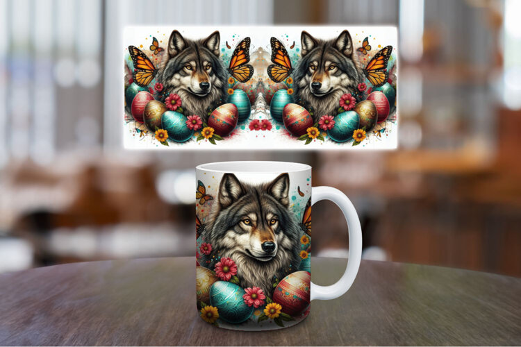 Mug Wrap Sublimation - easter egg wolf example image 1