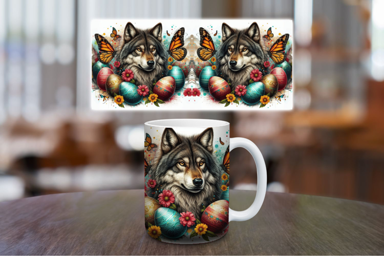 Mug Wrap Sublimation - easter egg wolf