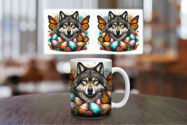 Mug Wrap Sublimation - easter egg wolf
