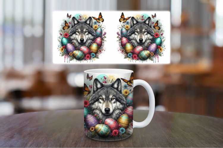 Mug Wrap Sublimation - easter egg wolf
