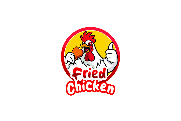 Chicken holding fried chicken mascot logo vector template