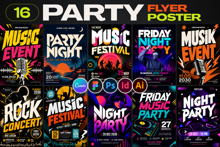 Party Events Flyer Poster Template 2 example image 1