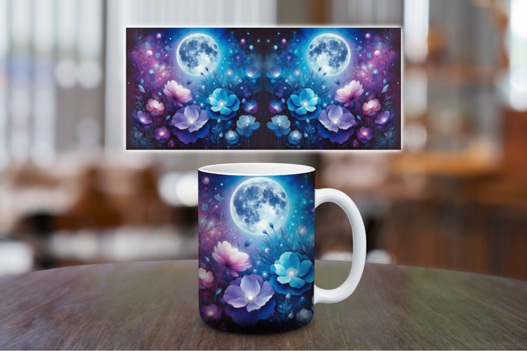 Mug Wrap Sublimation - floral cosmic moon