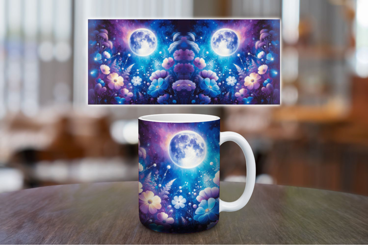 Mug Wrap Sublimation - floral cosmic moon