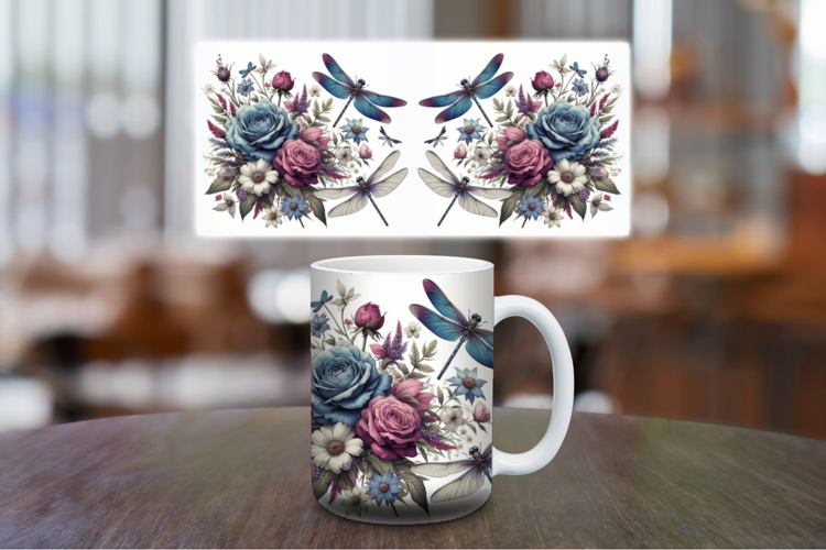 Mug Wrap Sublimation - dragonfly flowers