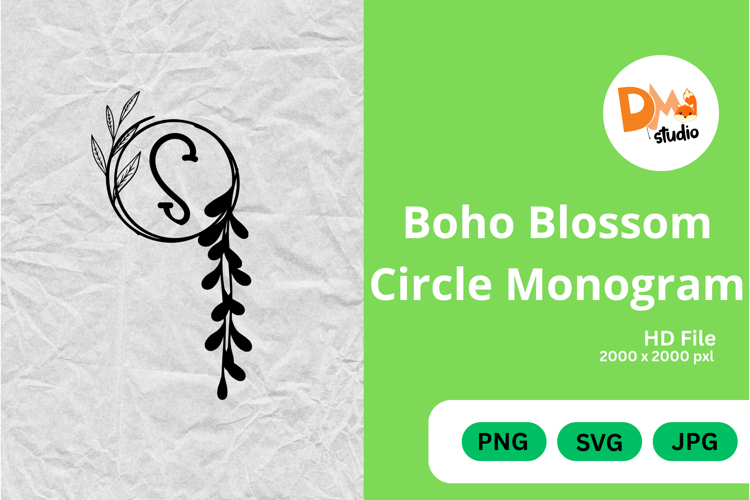 Boho Blossom Circle Monogram - Floral Bohemian Letter Frames