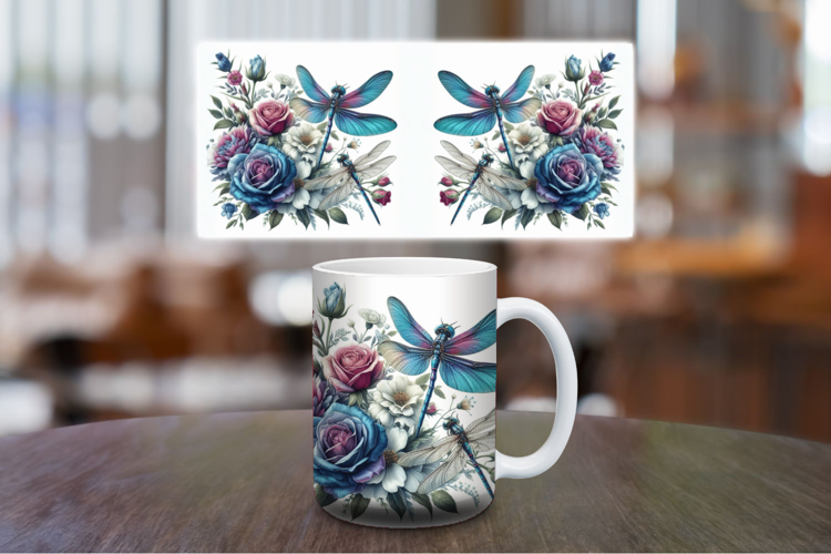 Mug Wrap Sublimation - dragonfly flowers