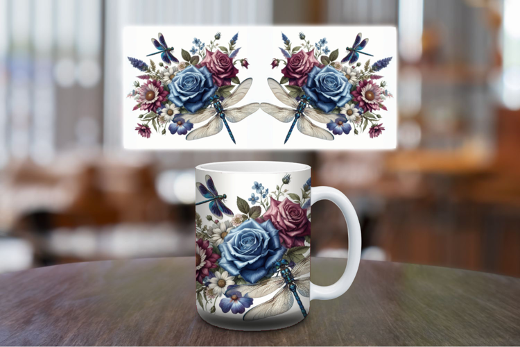 Mug Wrap Sublimation - dragonfly flowers