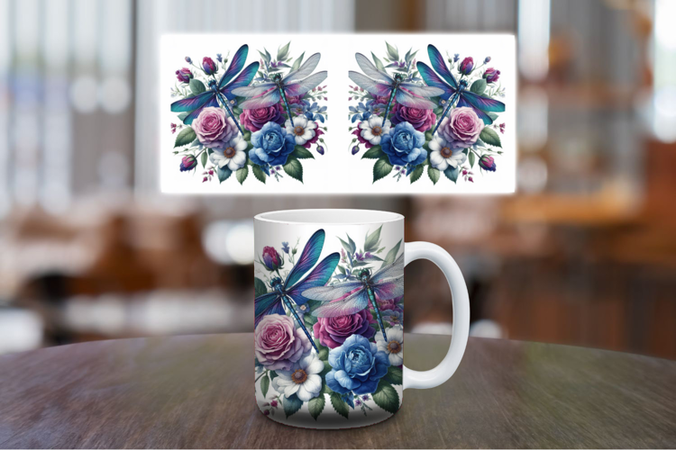 Mug Wrap Sublimation - dragonfly flowers