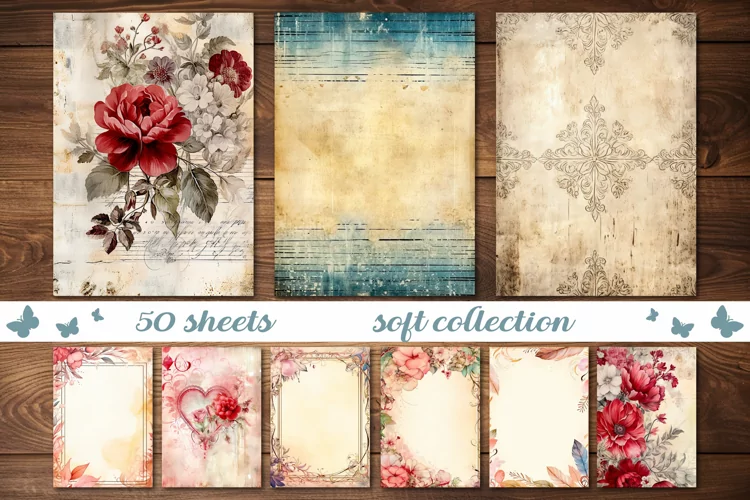 50 SUPER Papers, Soft Junk Journal Paper,Digital paper
