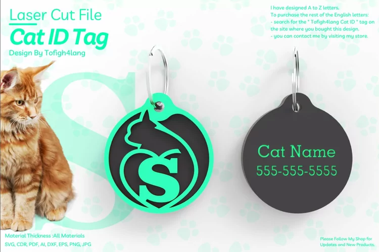S | Cat ID Tag | Cat ID Tag Slide On Collar| laser cut | SVG
