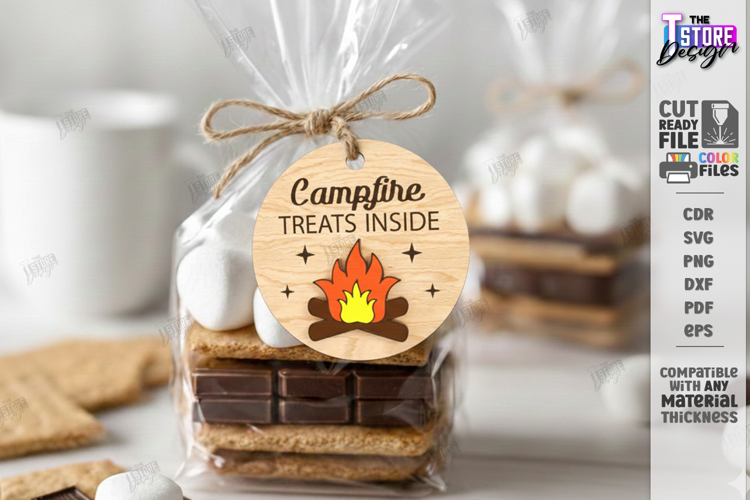 S'mores Gift Tag Laser Cut | Marshmallow Campfire Treat SVG
