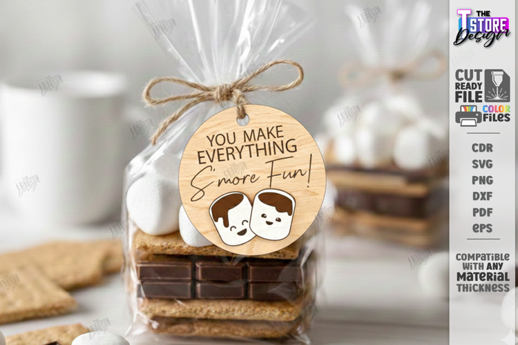 S'mores Gift Tag Laser Cut | Marshmallow Campfire Treat SVG