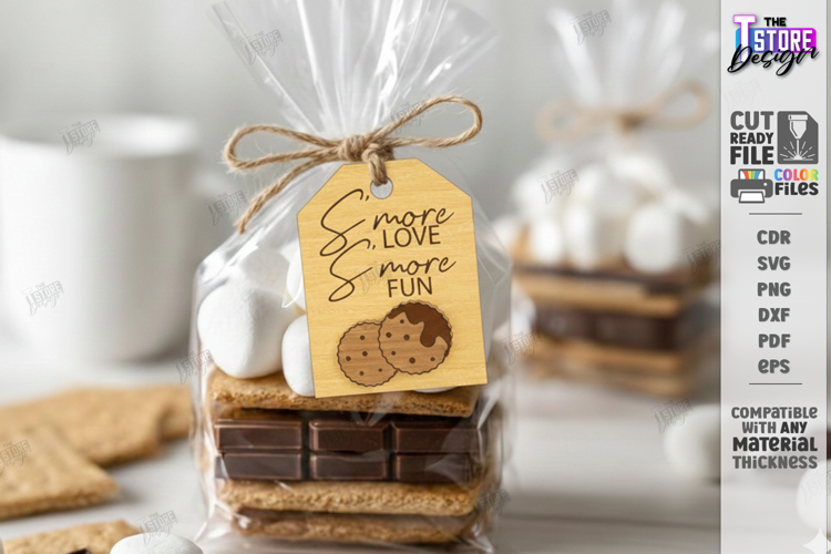 S'mores Gift Tag Laser Cut | Marshmallow Campfire Treat SVG