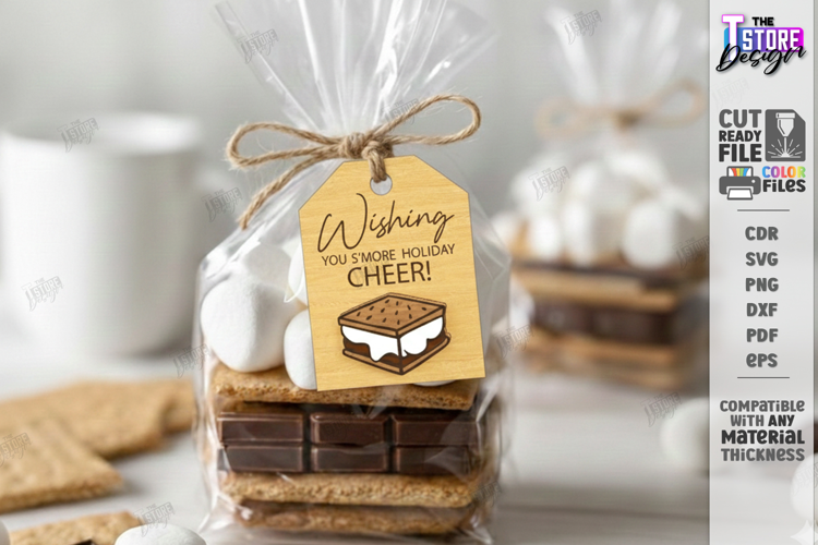 S'mores Gift Tag Laser Cut | Marshmallow Campfire Treat SVG