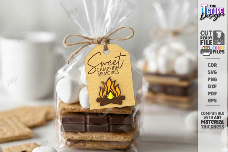 S'mores Gift Tag Laser Cut | Marshmallow Campfire Treat SVG