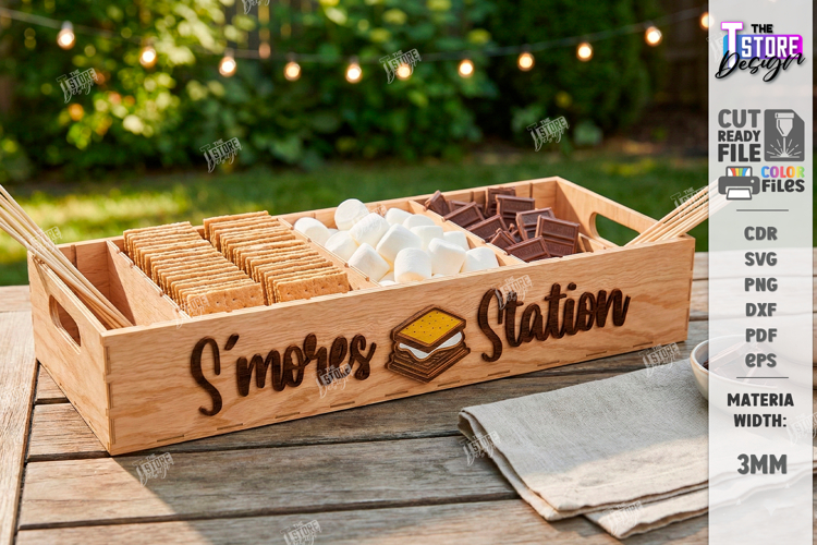 Smores Station Tray Laser Cut | Smores Bar Organizer SVG