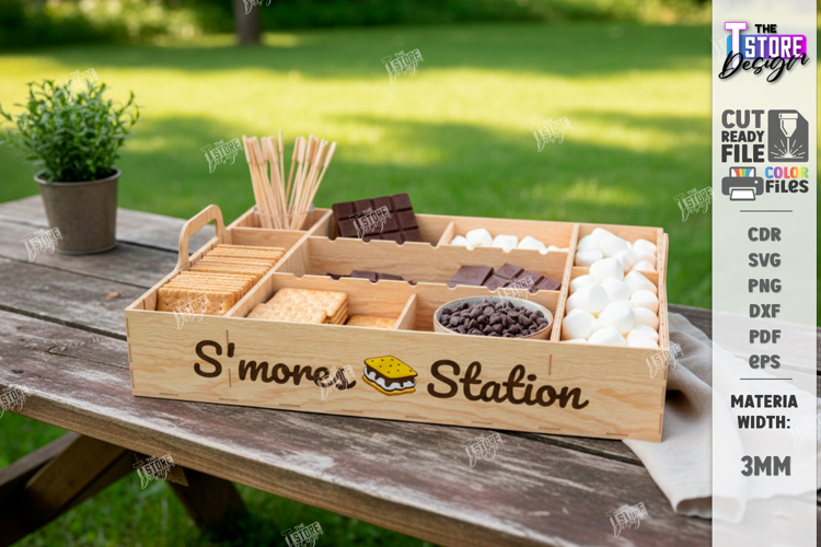 Smores Station Tray Laser Cut | Smores Bar Organizer SVG