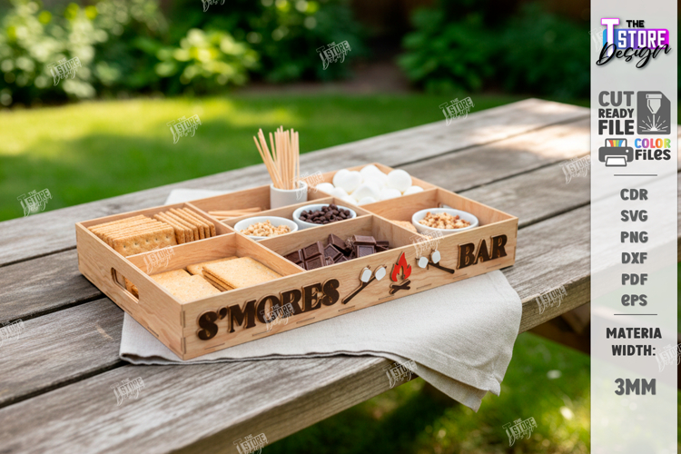 Smores Station Tray Laser Cut | Smores Bar Organizer SVG