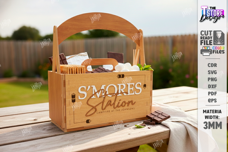 Smores Station Box with Handle Laser Cut | Smores Basket