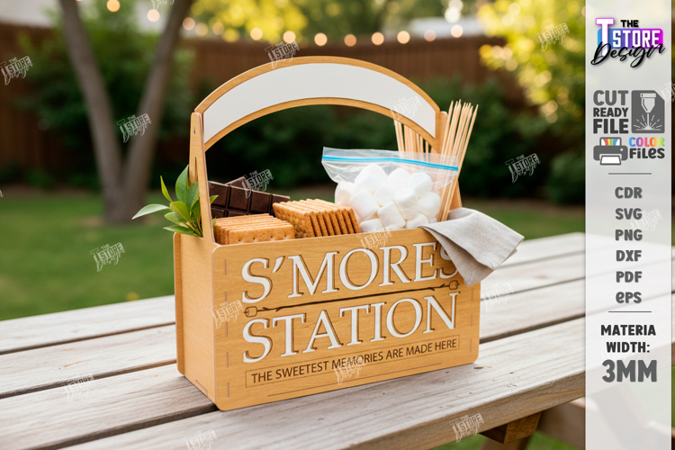 Smores Station Box with Handle Laser Cut | Smores Basket