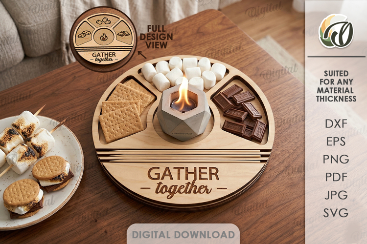 S’mores Station Tray Laser Cut. Serving Tray SVG