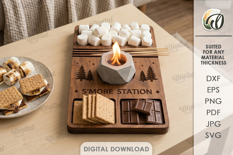 S’mores Station Tray Laser Cut. Serving Tray SVG