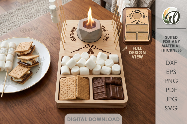 S’mores Station Tray Laser Cut. Serving Tray SVG