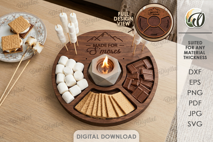 S’mores Station Tray Laser Cut. Serving Tray SVG