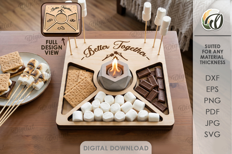 S’mores Station Tray Laser Cut. Serving Tray SVG
