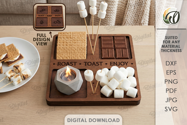 S’mores Station Tray Laser Cut. Serving Tray SVG