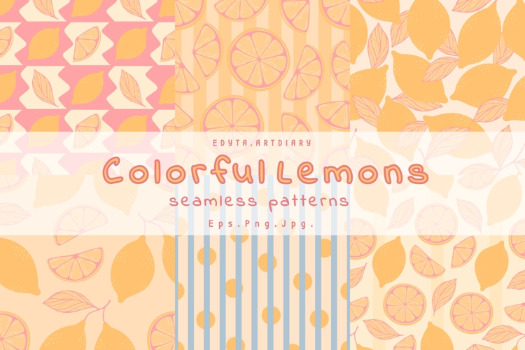 Pastel Colorful Lemons: Seamless Patterns Collection