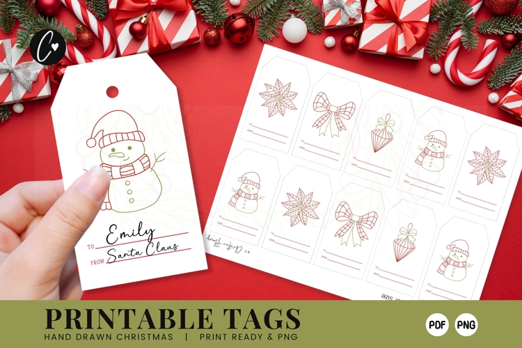 Printable Hand Drawn Christmas Gift Tags
