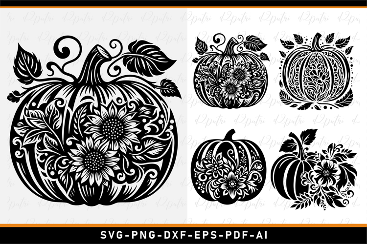 Floral Flowers Pumpkin SVG Designs, Fall SVG, Thanksgiving