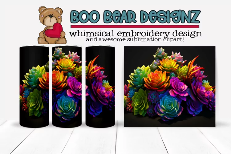 3d Succulents Sublimation tumbler design