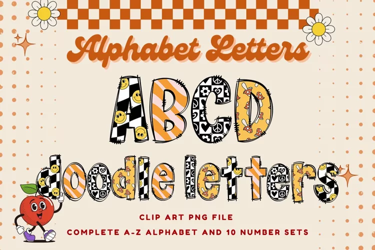 Retro Doodle Alphabet Vintage Boho Letters Sublimation Shirt