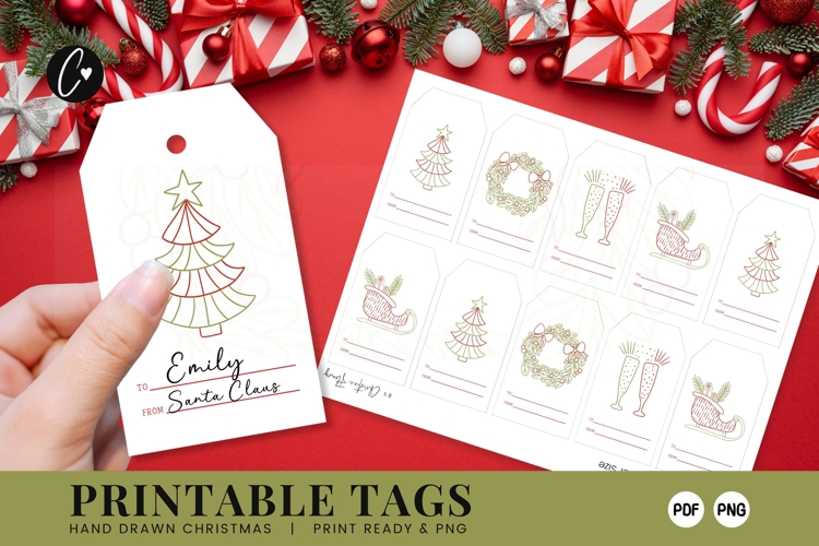 Printable Hand Drawn Christmas Gift Tags