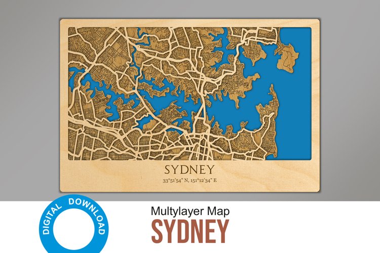 Sydney map Svg file for lasers, Glowforge map, Multil