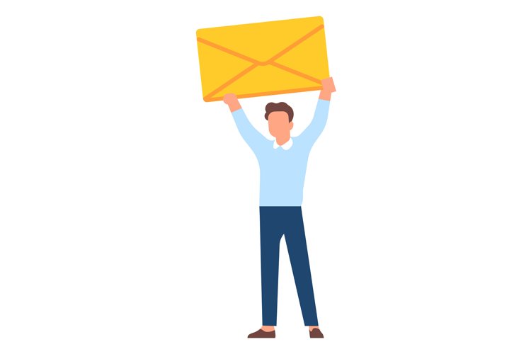 Little man with big letter. Mail notification concept