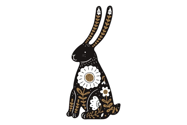Rabbit in nordic folklore style. Ornamental scandinavian har example image 1