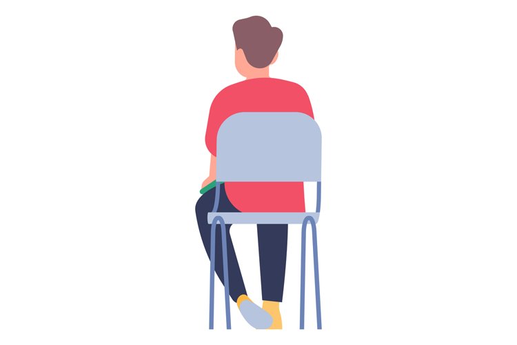 Sitting man back view. Young guy on chair example image 1