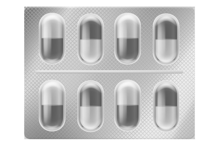 Medical pills pack. Realistic capsules metal blister example image 1