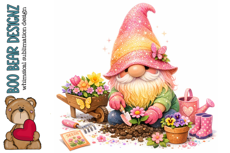 Spring Gnome Planting flowers
