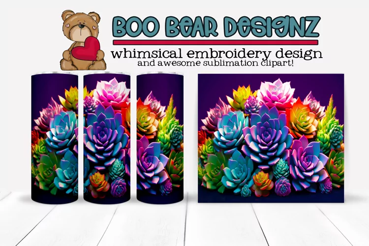 3D Purple Succulents Sublimation tumbler design